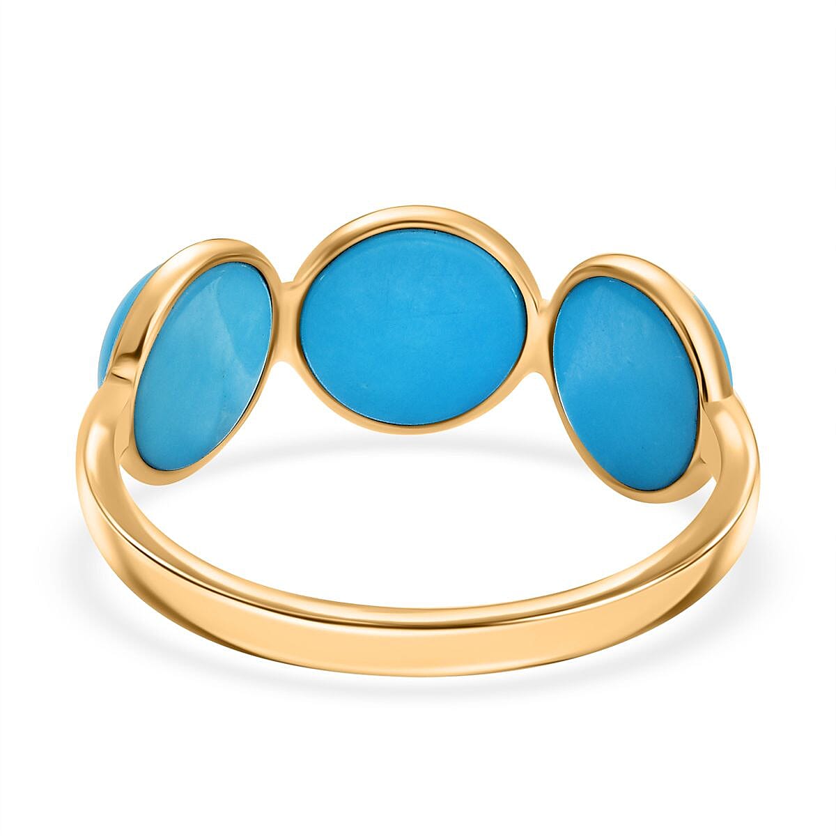 9K Yellow Gold Sleeping Beauty Turquoise 3 Stone Ring 3.43 Ct.