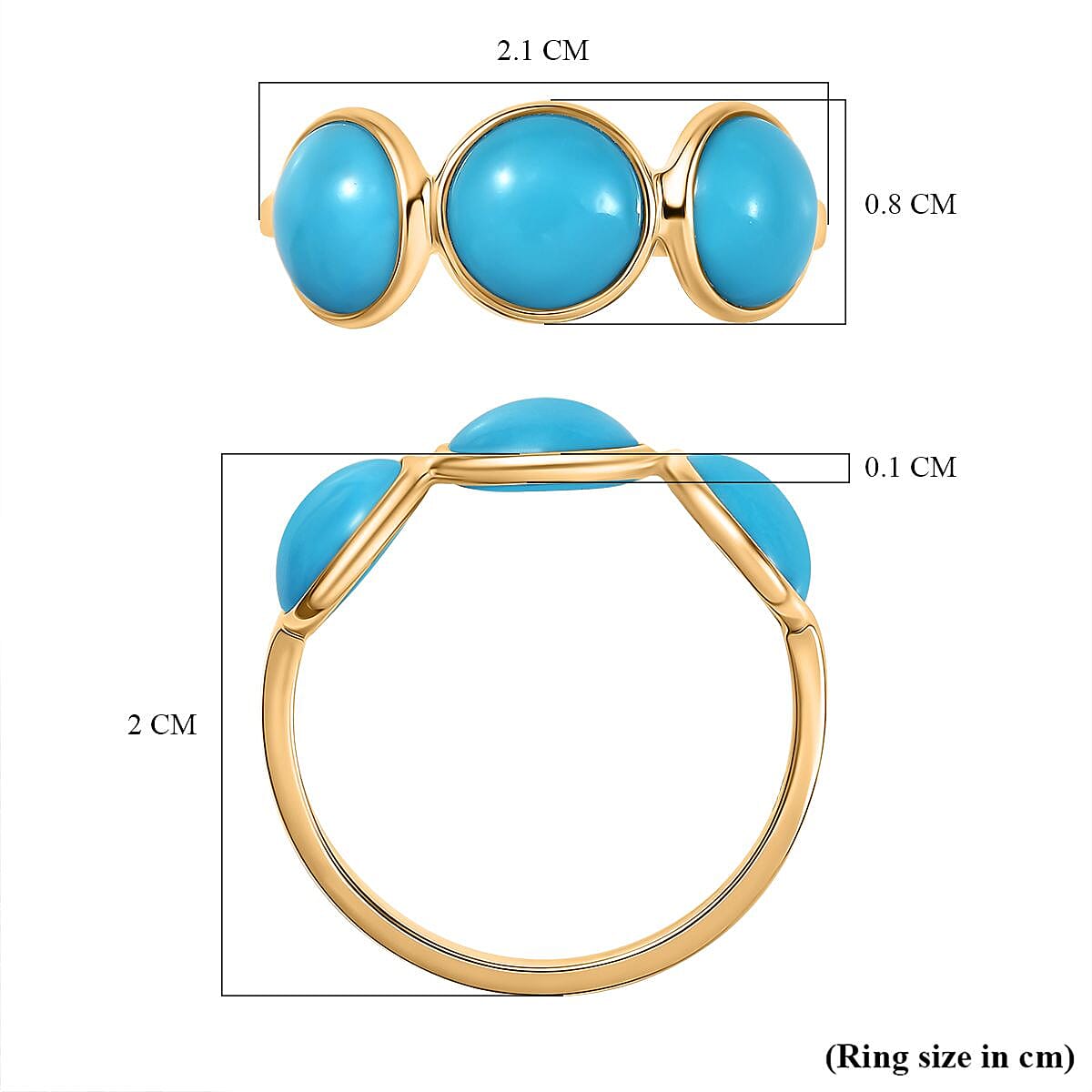 9K Yellow Gold Sleeping Beauty Turquoise 3 Stone Ring 3.43 Ct.