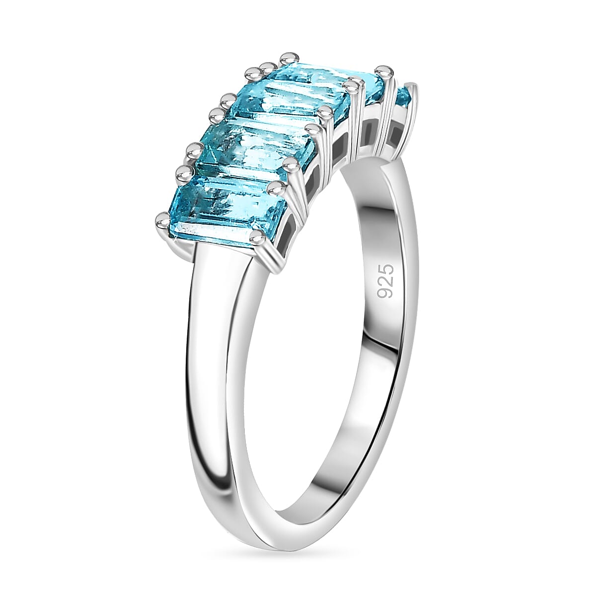 Blue Apatite 5 Stone Ring in Rhodium Overlay Sterling Silver 1.50 Ct.