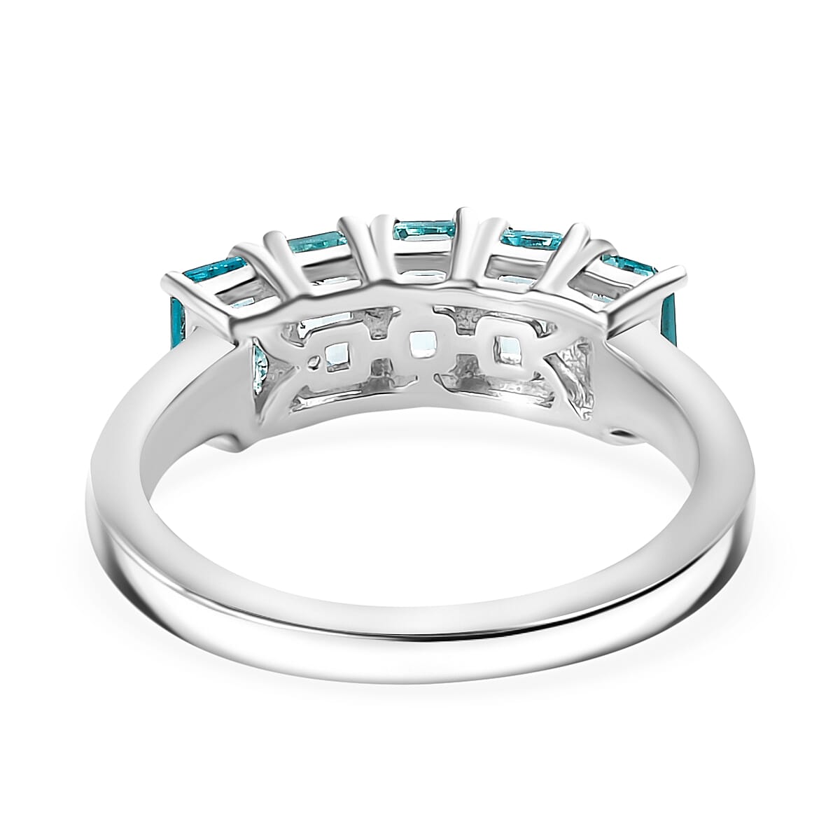 Blue Apatite 5 Stone Ring in Rhodium Overlay Sterling Silver 1.50 Ct.