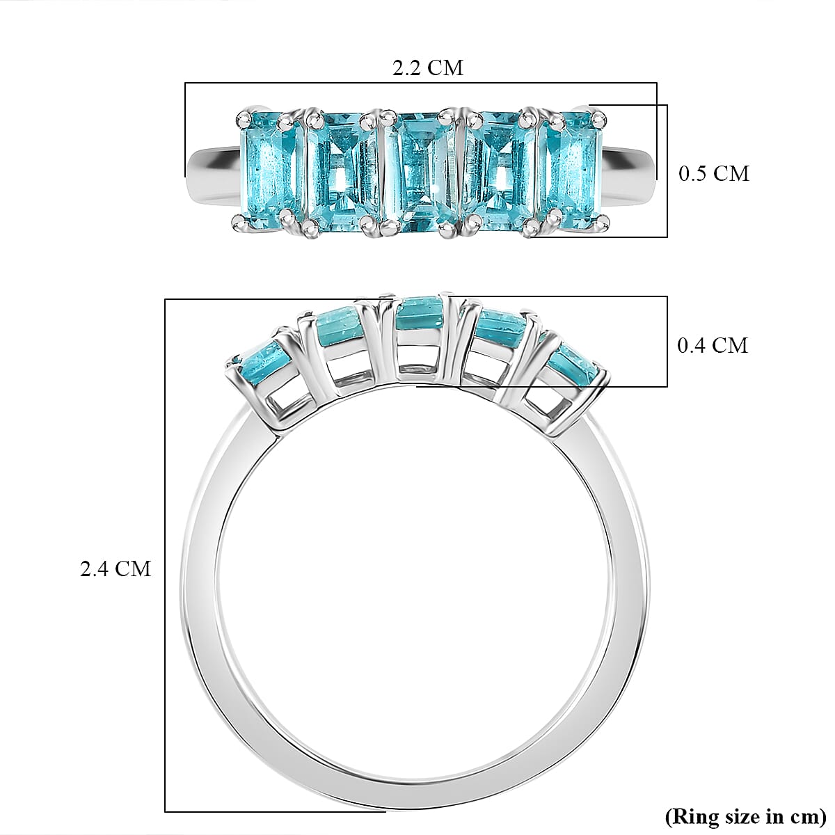 Blue Apatite 5 Stone Ring in Rhodium Overlay Sterling Silver 1.50 Ct.