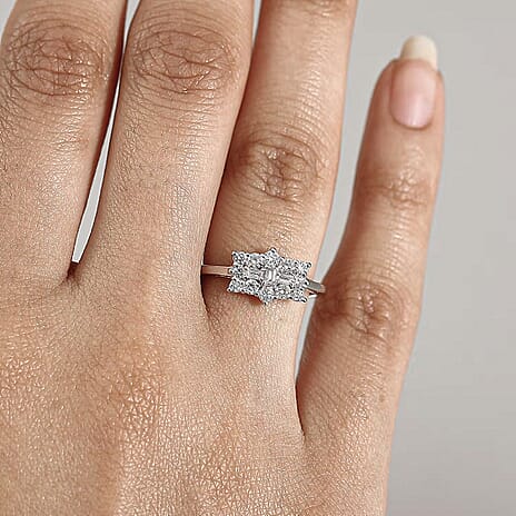 Luxuriant Diamond Lab Grown Diamond (SI-G-H) Boat Ring in Rhodium Overlay Sterling Silver 0.50 Ct.