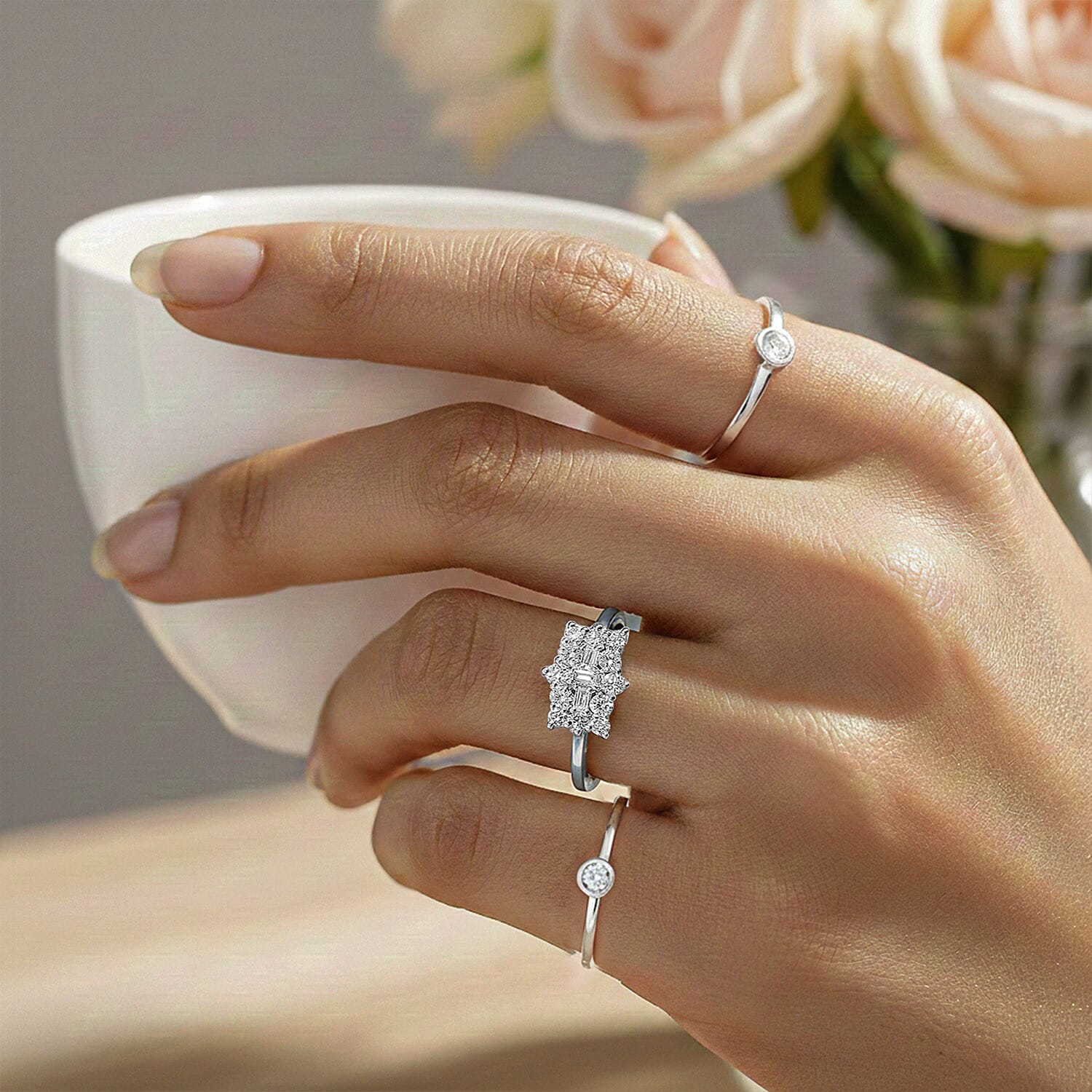 Luxuriant Diamond Lab Grown Diamond (SI-G/H) Boat Ring in Sterling Silver