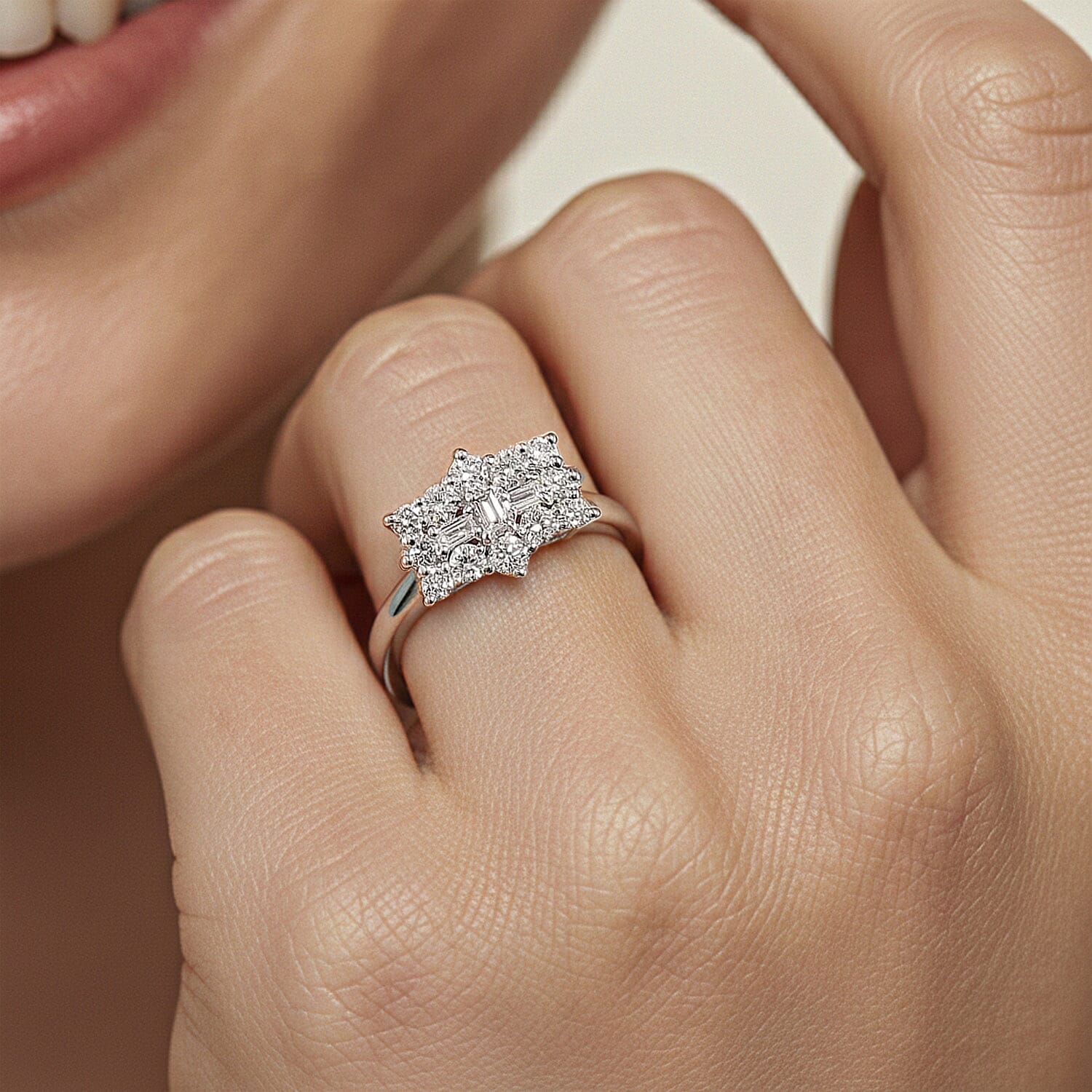 Luxuriant Diamond Lab Grown Diamond (SI-G/H) Boat Ring in Sterling Silver