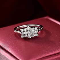 LUXURIANT 0.5 Ct. Lab Grown Diamond Boat Ring in Rhodium Overlay Sterling Silver