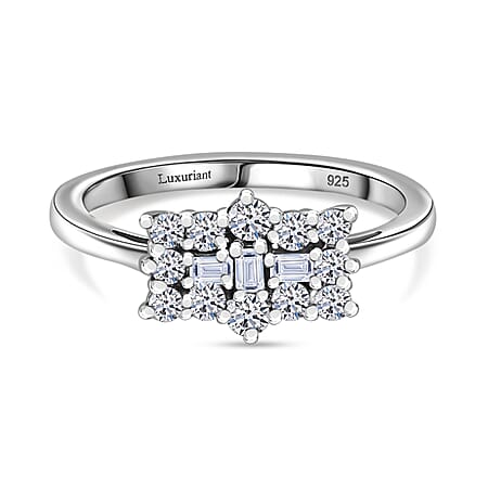 LUXURIANT Lab Grown Diamond (SI G/H) Boat Ring in Rhodium Overlay Sterling Silver 0.50 Ct.