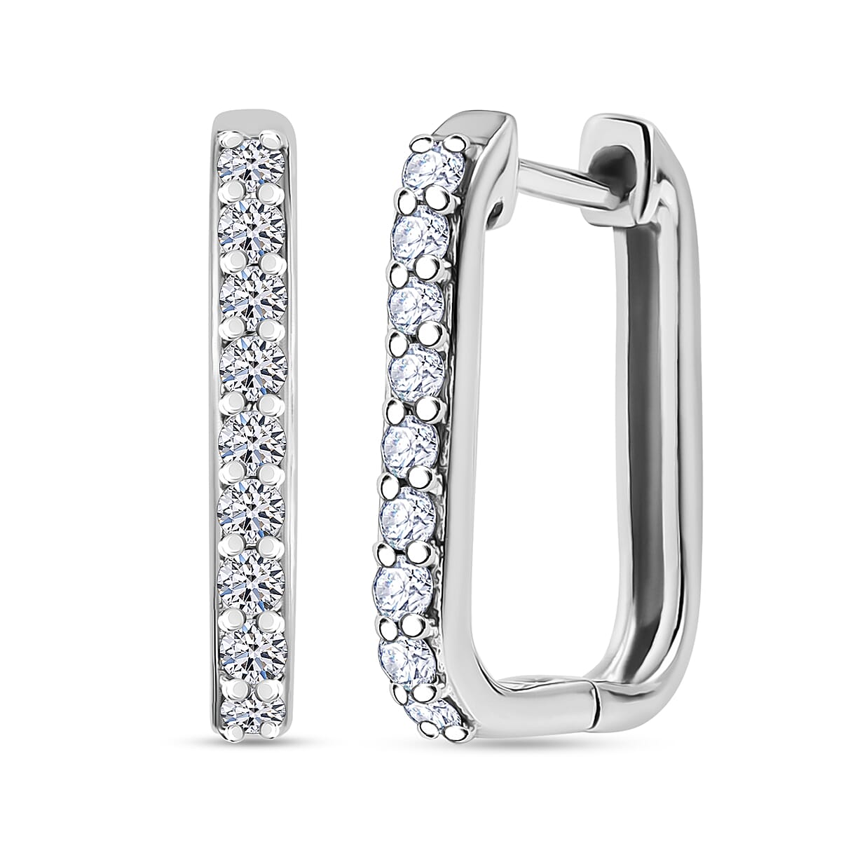Luxuriant Lab Grown Diamond (SI-GH) Hoop Earring in Rhodium Overlay Sterling Silver 0.47 Ct.