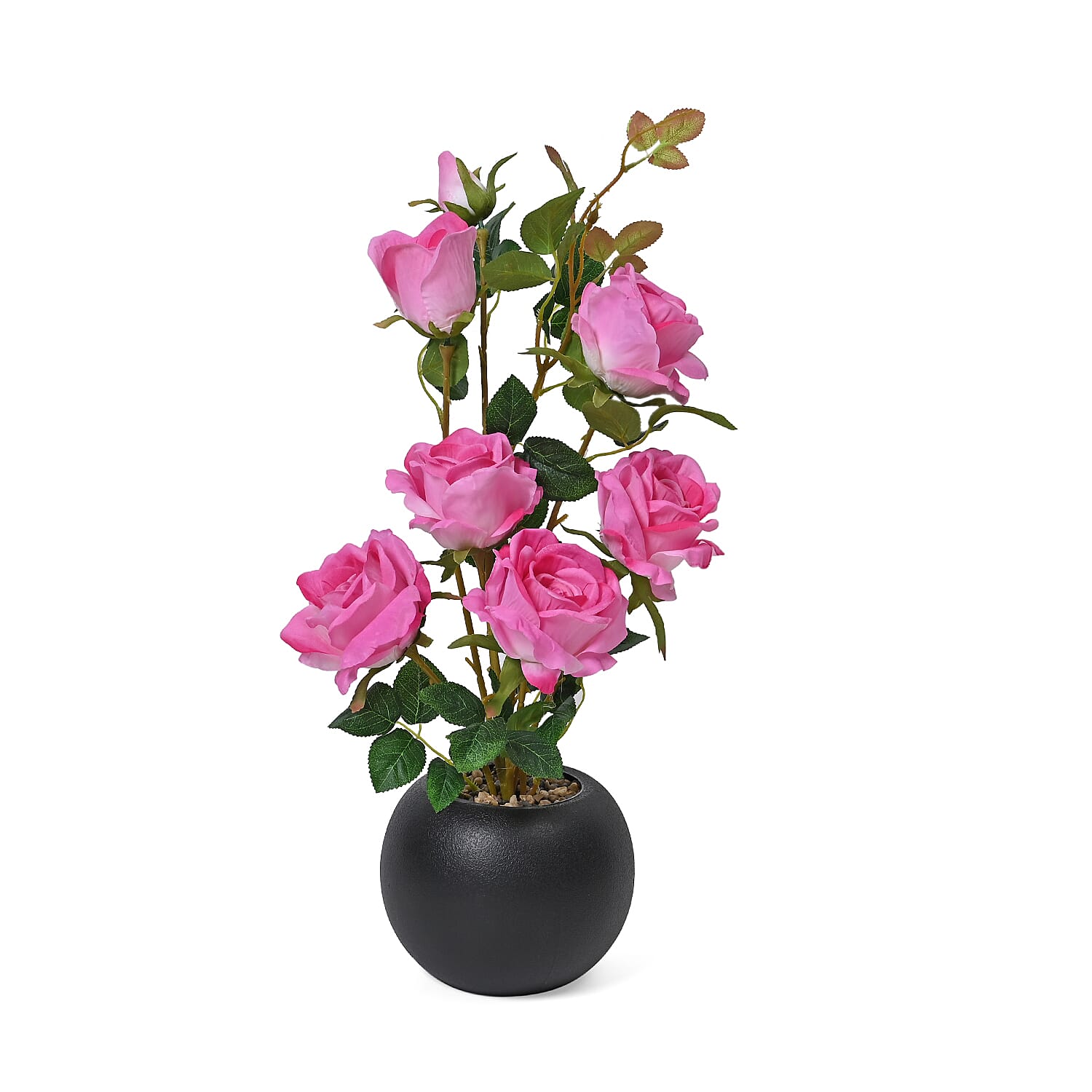 Lifelike Artificial Rose with Ceramic Pot - Deep Pink