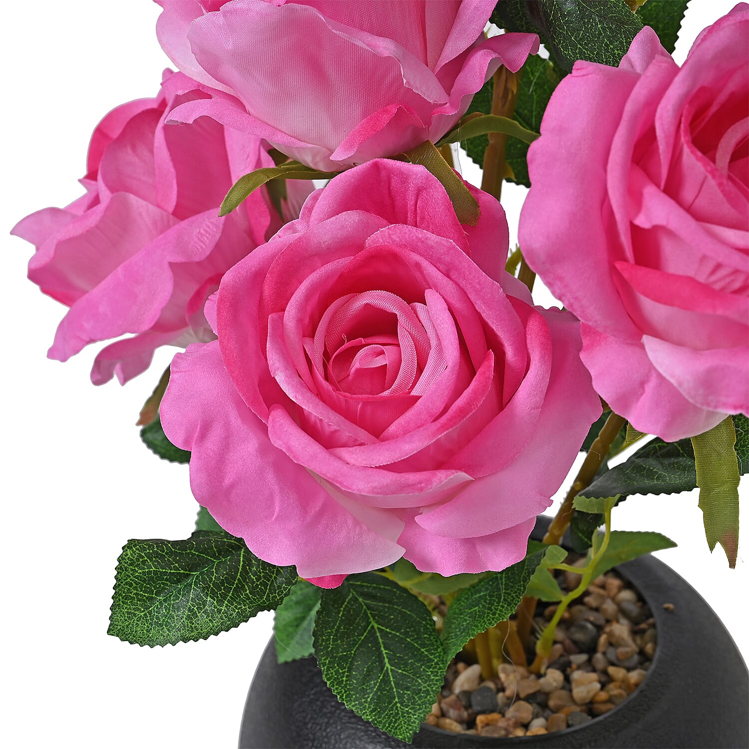Lifelike Artificial Rose with Ceramic Pot - Deep Pink