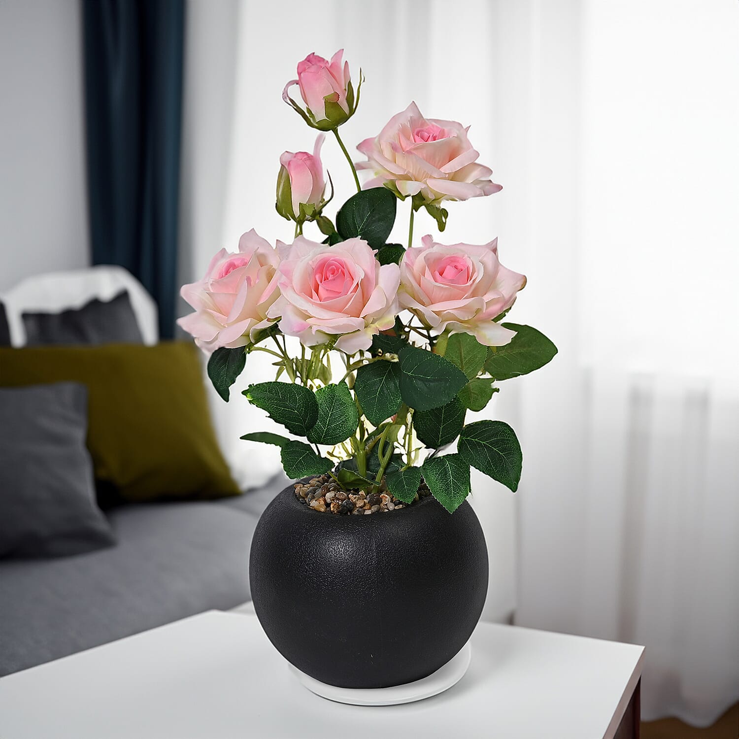 Lifelike Artificial Rose with Ceramic Pot - Light Pink