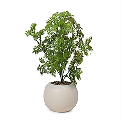 Lifelike Artificial Wormwood Plant with Plastic Pot - Green