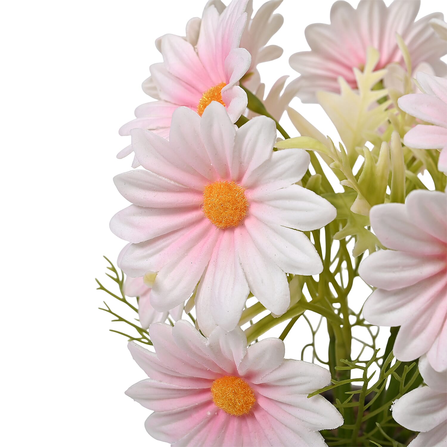 Set of 2- Artificial Light Pink Daisy Flowers in Golden Pot - 7 Branches, 14 Flowers (Size 25x11cm)