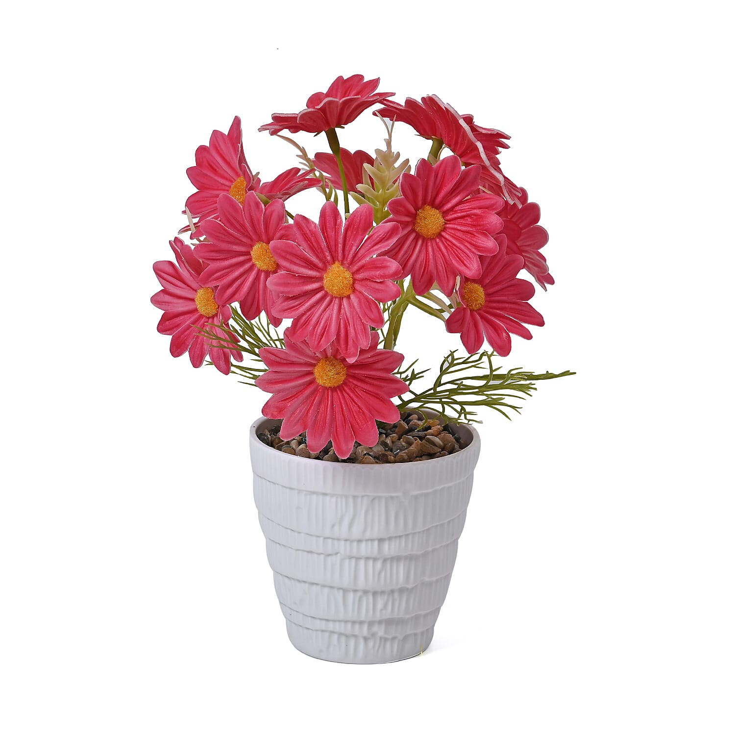 Lifelike Artificial Daisy Flower with Golden Metal Pot - Pink