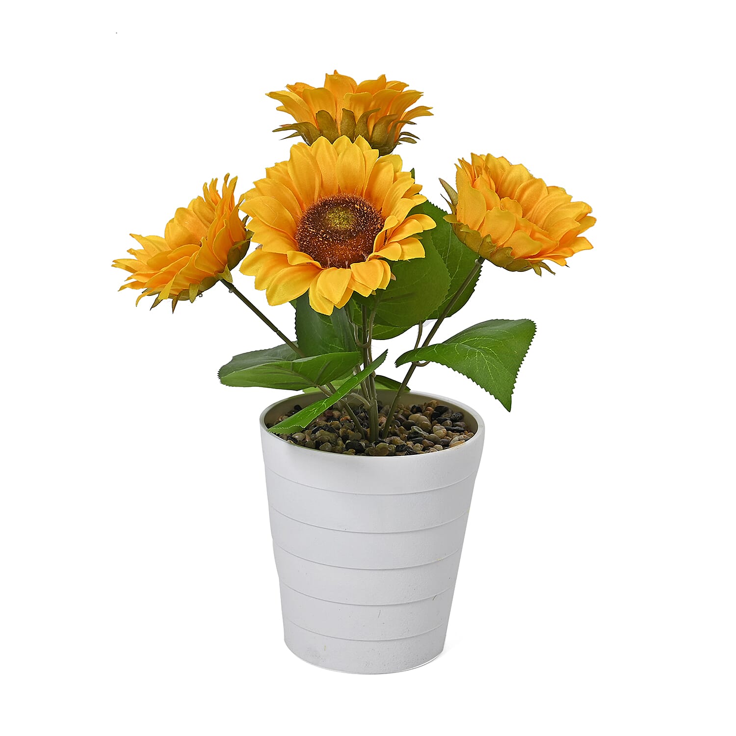 Set of 2- Artificial Sunflowers in Golden Pot - 5 Flowers (Size 35x14cm)