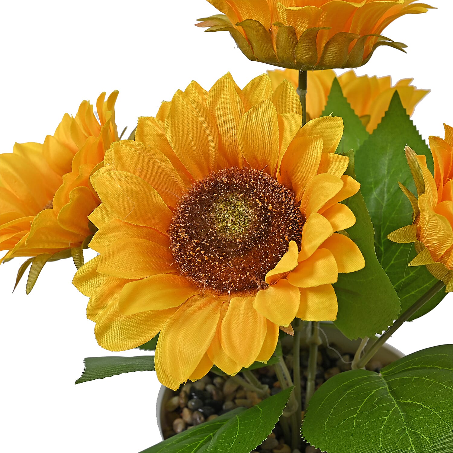 Set of 2- Artificial Sunflowers in Golden Pot - 5 Flowers (Size 35x14cm)