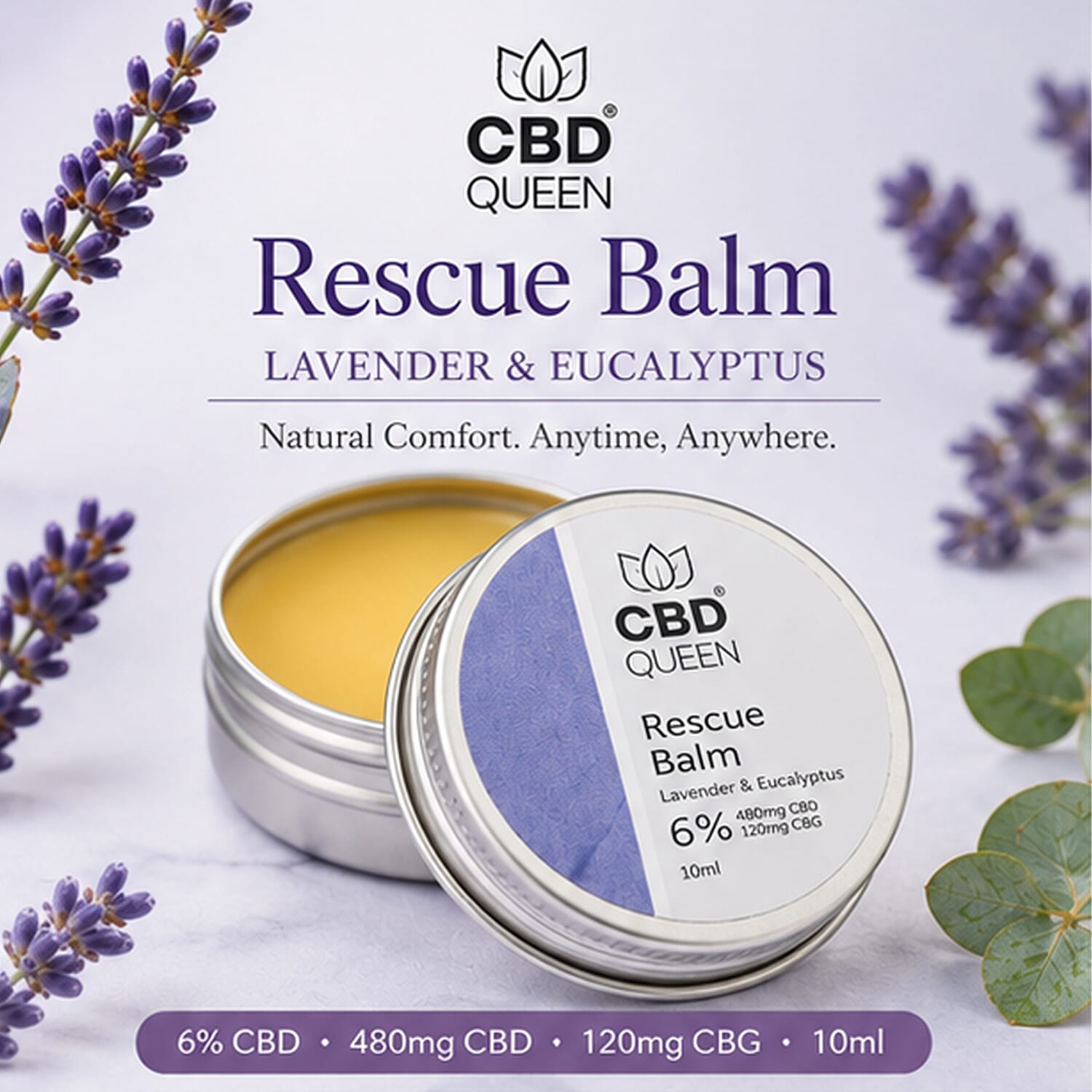 CBD Queen- Rescue Balm 6% Super Strength - Lavender & Eucalyptus
