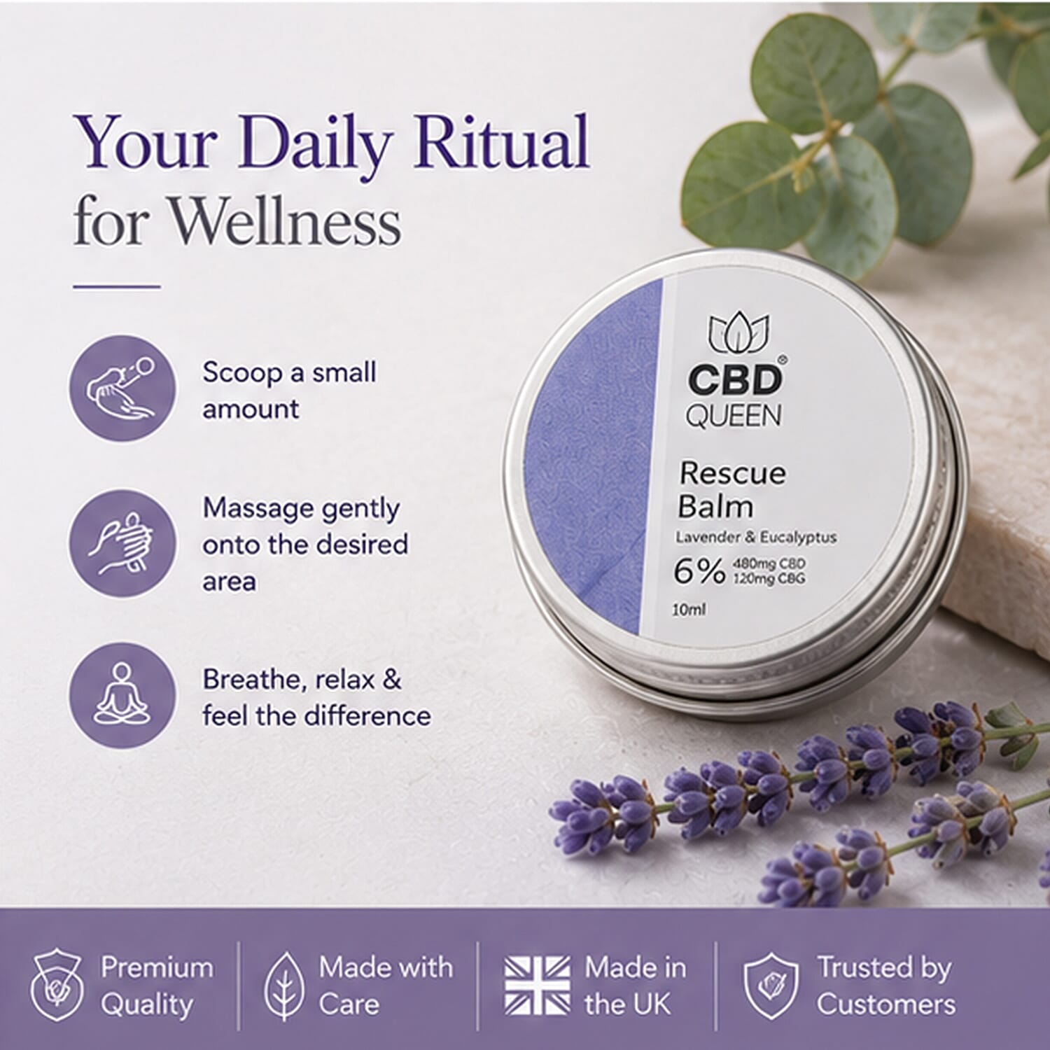 CBD Queen- Rescue Balm 6% Super Strength - Lavender & Eucalyptus