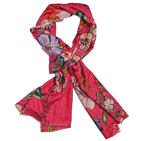 Cashmere Wool Printed Scarf (One Size) - Pink