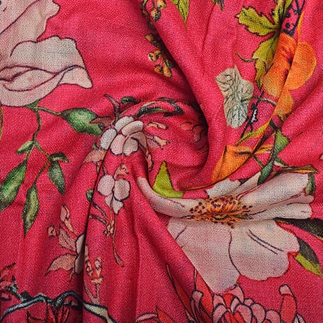 Cashmere Wool Printed Scarf (One Size) - Pink