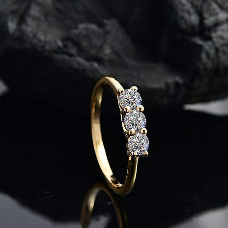 Luxuriant Diamond Lab Grown Diamond Trilogy Ring in 18K Vermeil Yellow Gold Plated Sterling Silver 0.50 Ct.