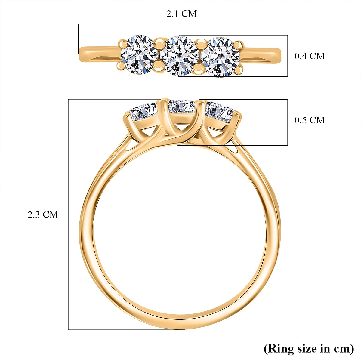 Luxuriant Diamond Lab Grown Diamond Trilogy Ring in 18K Vermeil Yellow Gold Plated Sterling Silver 0.50 Ct. Luxuriant Diamond Lab Grown Diamond Trilogy Ring in 18K Vermeil Yellow Gold Plated Sterling Silver 0.50 Ct.
