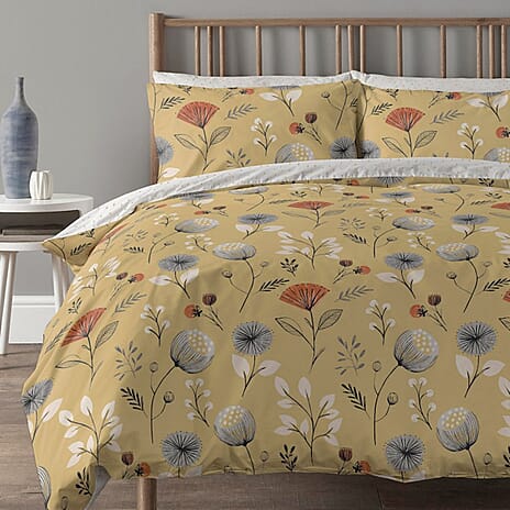 One Time Closeout - Copenhagen Home Floral Pattern Duvet Cover Set (Size - Double) - Yellow