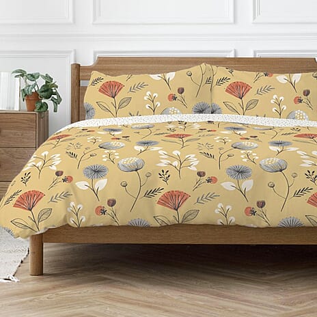 One Time Closeout - Copenhagen Home Floral Pattern Duvet Cover Set (Size - King) - Yellow