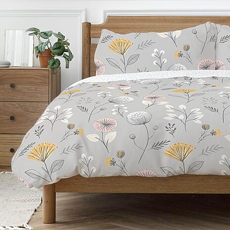One Time Closeout - Copenhagen Home Olia Floral Printed Duvet Cover Set (Size Double) - Silver