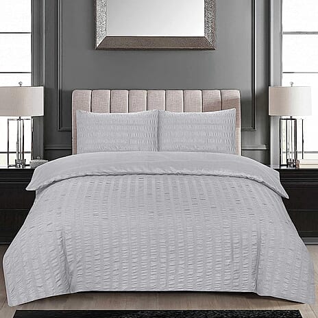 One Time Closeout - Copenhagen Stockholm Seersucker Duvet Cover Set (Size Double) - Silver