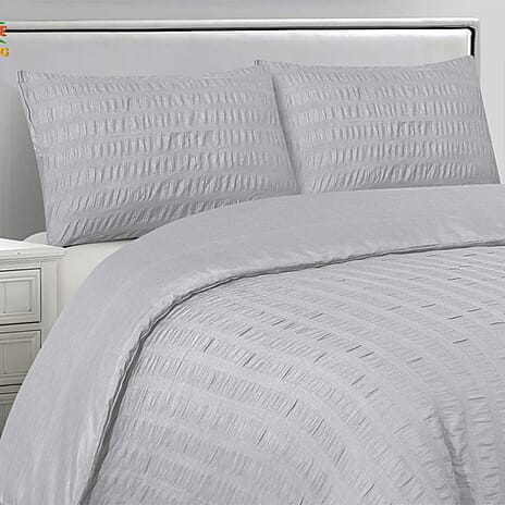One Time Closeout - Copenhagen Stockholm Seersucker Duvet Cover Set (Size Double) - Silver