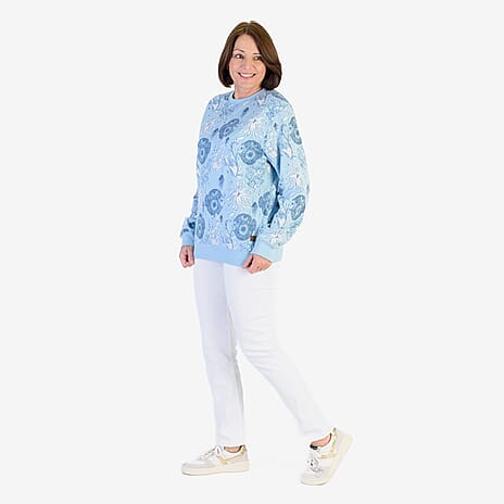 Soulstar Cotton Flower Printed Sweatshirt (Size L) - Sky Blue