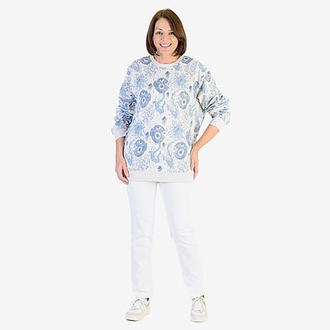 Soulstar Cotton Flower Printed Sweatshirt (Size L) - Ecru