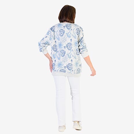 Soulstar Cotton Flower Printed Sweatshirt (Size L) - Ecru