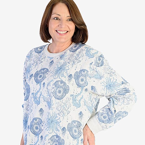 Soulstar Cotton Flower Printed Sweatshirt (Size L) - Ecru