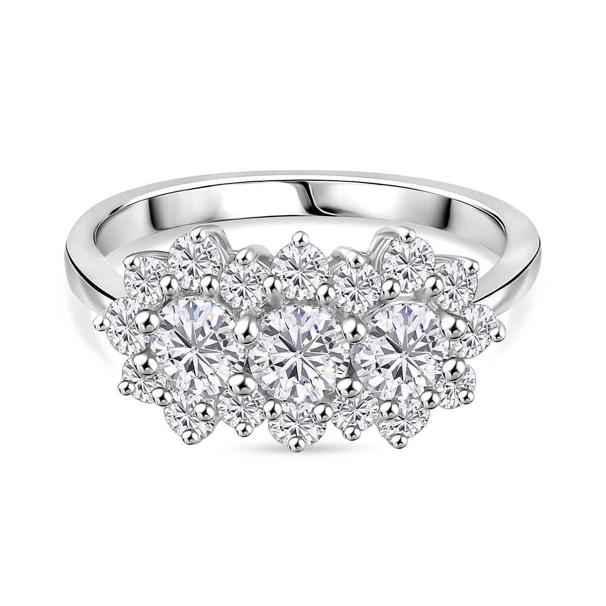 Moissanite Boat Ring in Rhodium Overlay Sterling Silver 1.30 Ct.