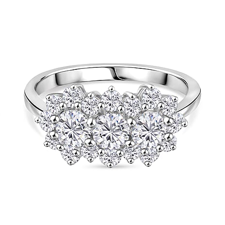 Moissanite Boat Ring in Rhodium Overlay Sterling Silver 1.30 Ct.