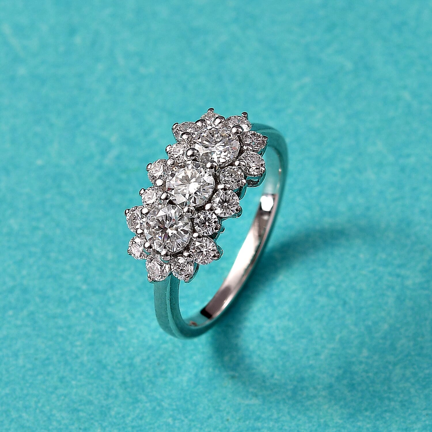 Moissanite Boat Ring in Rhodium Overlay Sterling Silver 1.30 Ct.