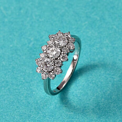 Moissanite Boat Ring in Rhodium Overlay Sterling Silver 1.30 Ct.