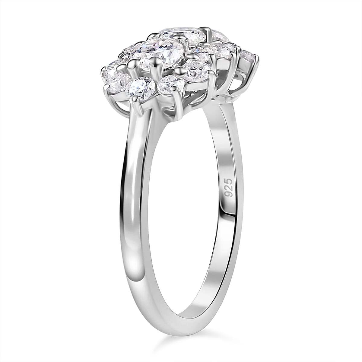 Moissanite Boat Ring in Rhodium Overlay Sterling Silver 1.30 Ct.