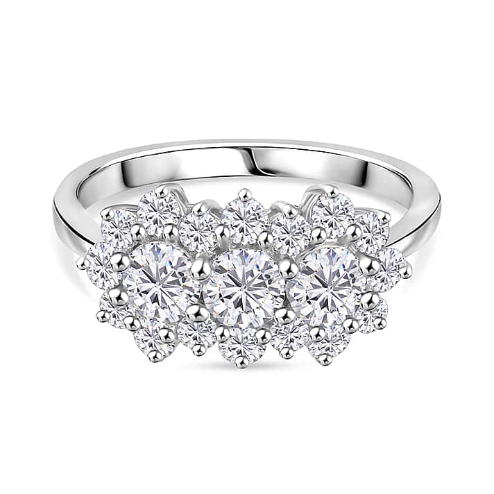 Moissanite Boat Ring in Rhodium Overlay Sterling Silver 1.30 Ct.
