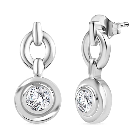 Moissanite  Dangling Earring in Rhodium Overlay Sterling Silver 0.90 ct  0.864  Ct.
