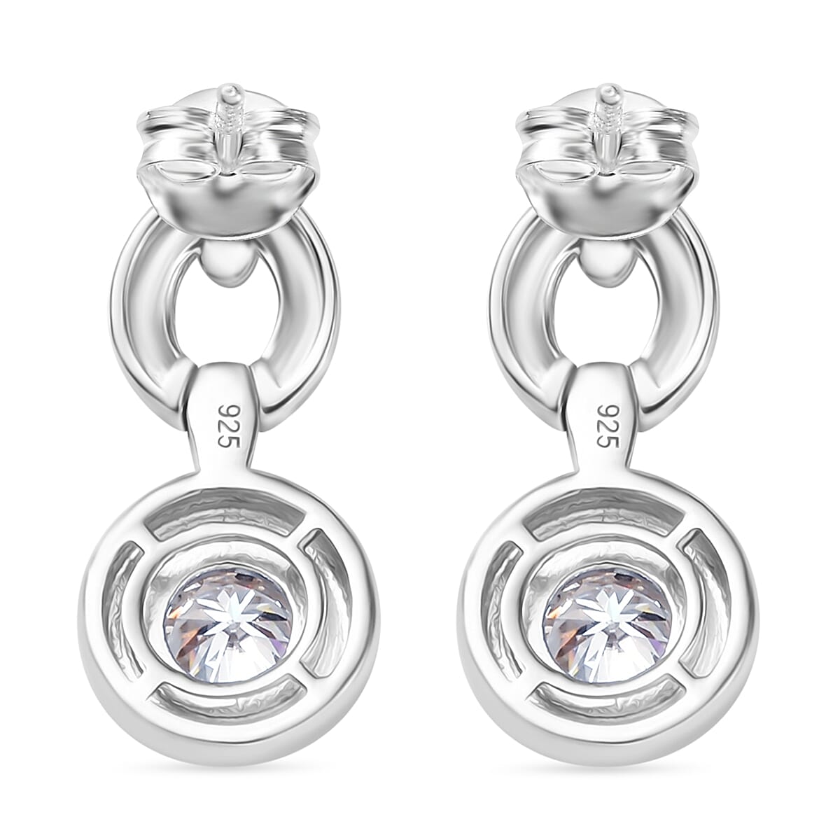 Moissanite Dangling Earring with Push Back in Rhodium Overlay Sterling Silver Moissanite Dangling Earring with Push Back in Rhodium Overlay Sterling Silver