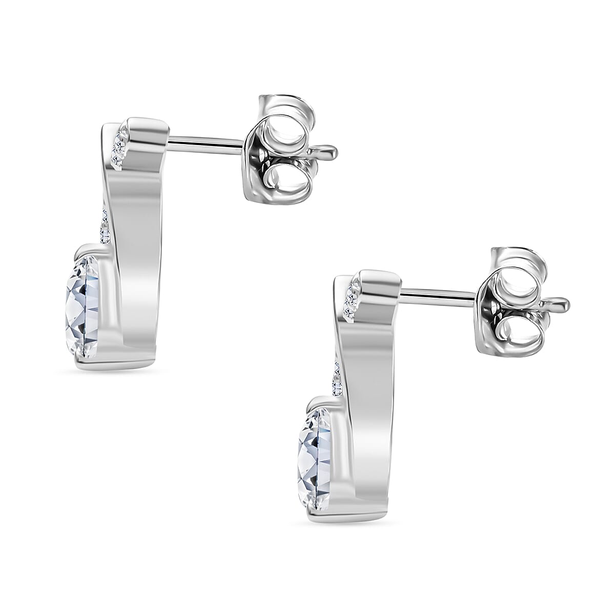 Moissanite Solitaire Stud Push Post Earring in Rhodium Overlay Sterling Silver 0.96 Ct.