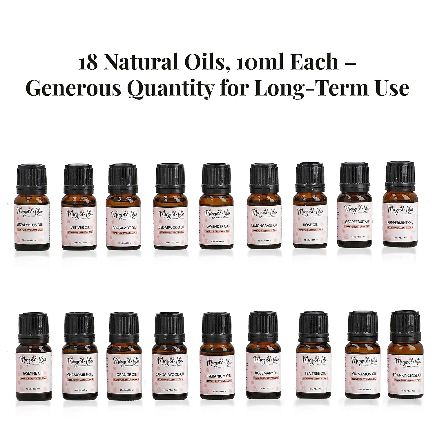Marigold & Lotus - Set of 18 Premium Aroma Essential Oils, Aromatic Blends - 10 Ml Each