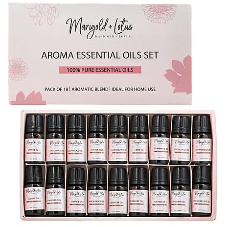 Marigold & Lotus - Set of 18 Premium Aroma Essential Oils, Aromatic Blends - 10 Ml Each