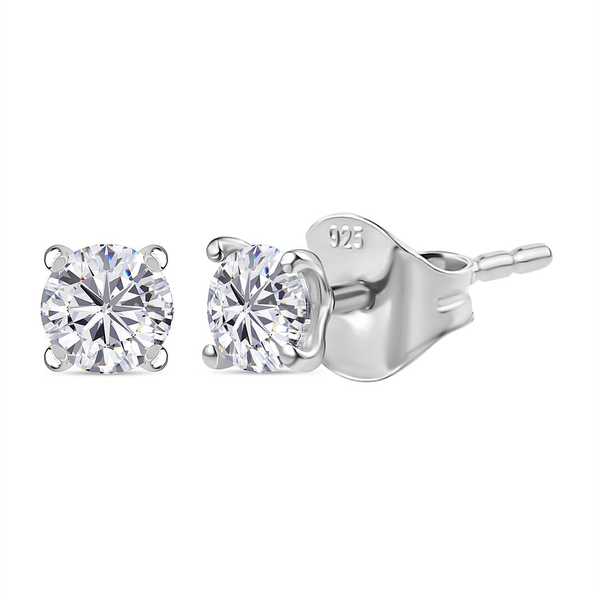 Moissanite Earring with Push Back in Rhodium Overlay Sterling Silver 0.48 Ct.