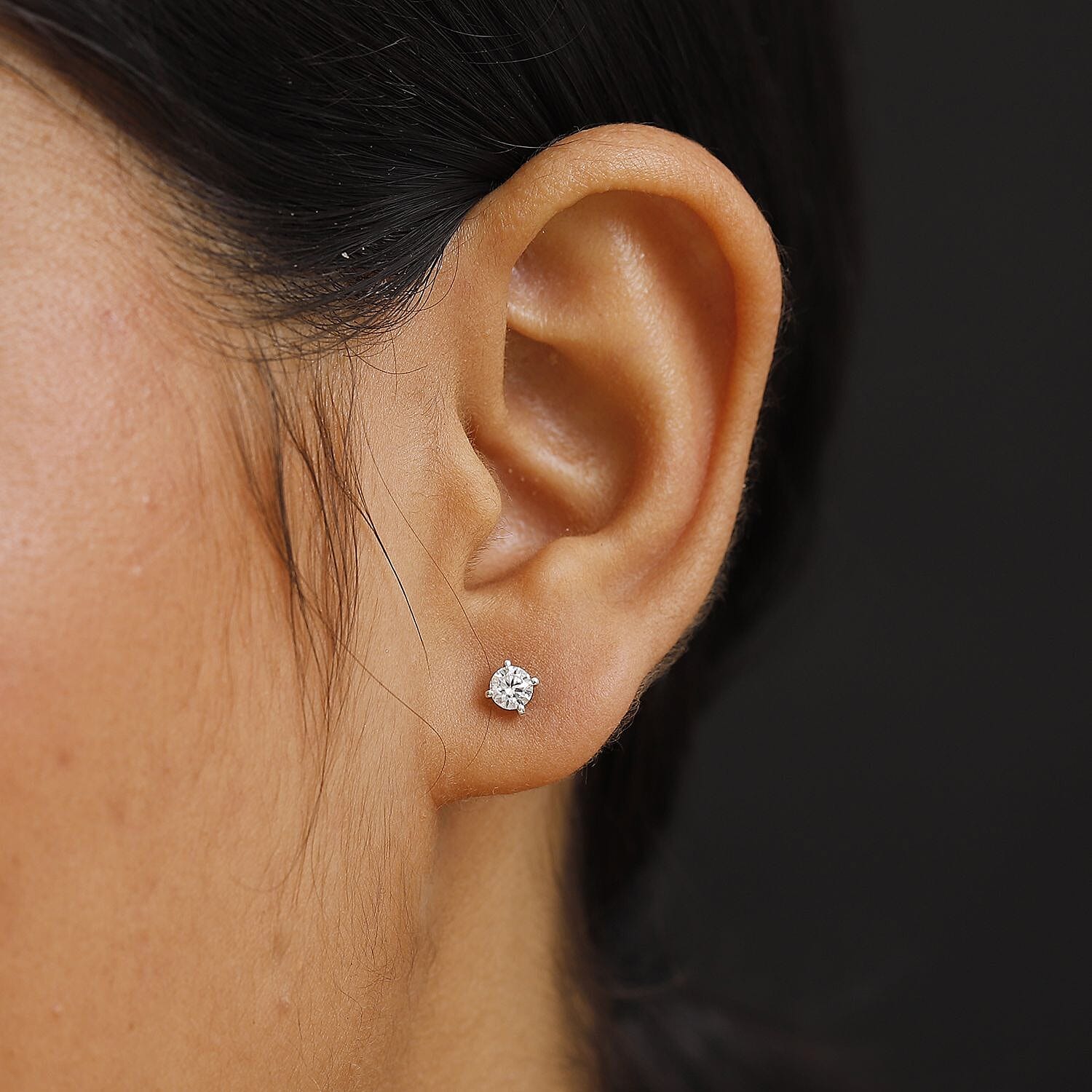 Moissanite Earring with Push Back in Rhodium Overlay Sterling Silver 0.48 Ct.