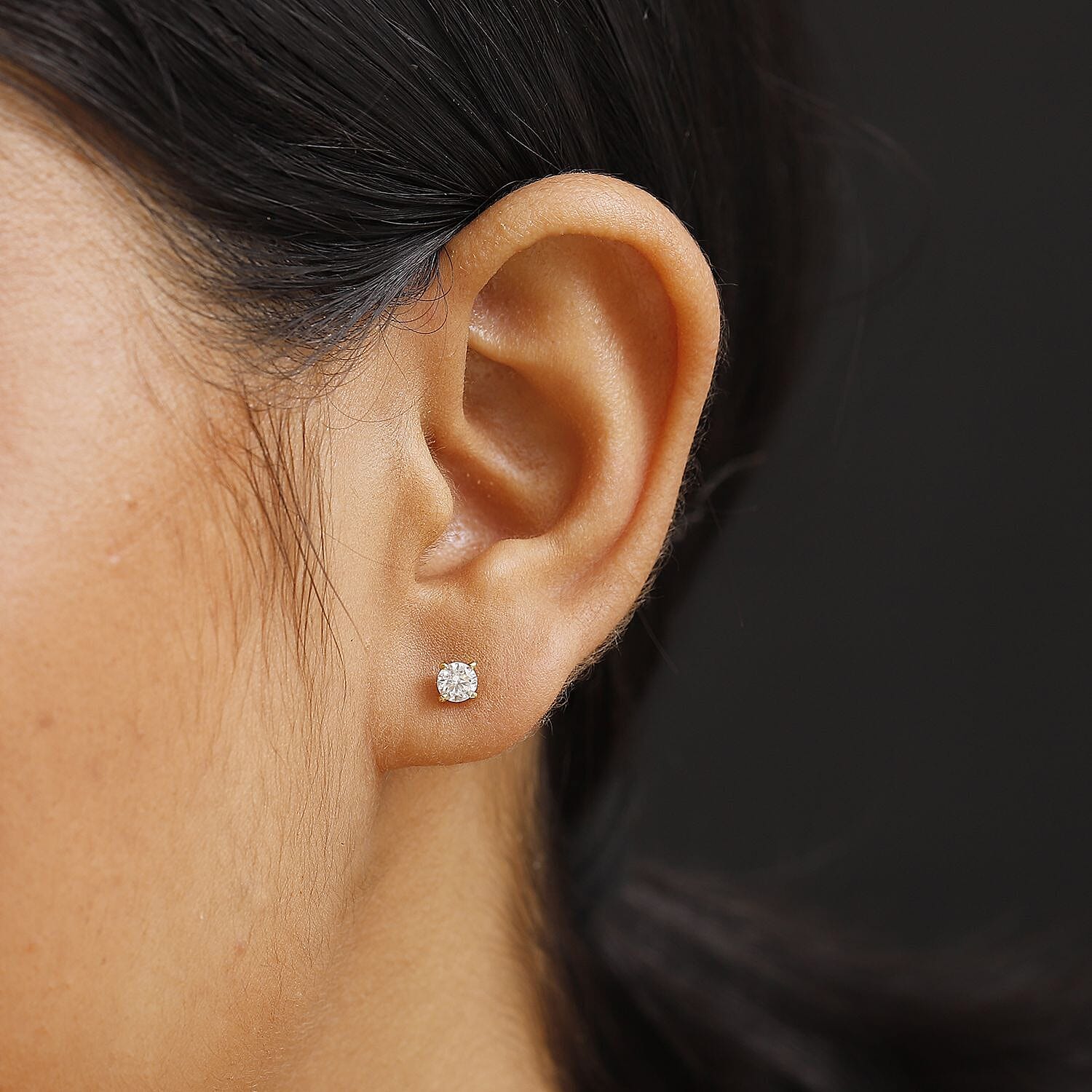 Moissanite Earring with Push Back in 18K Vermeil Yellow Gold Plated Sterling Silver 0.48 Ct.