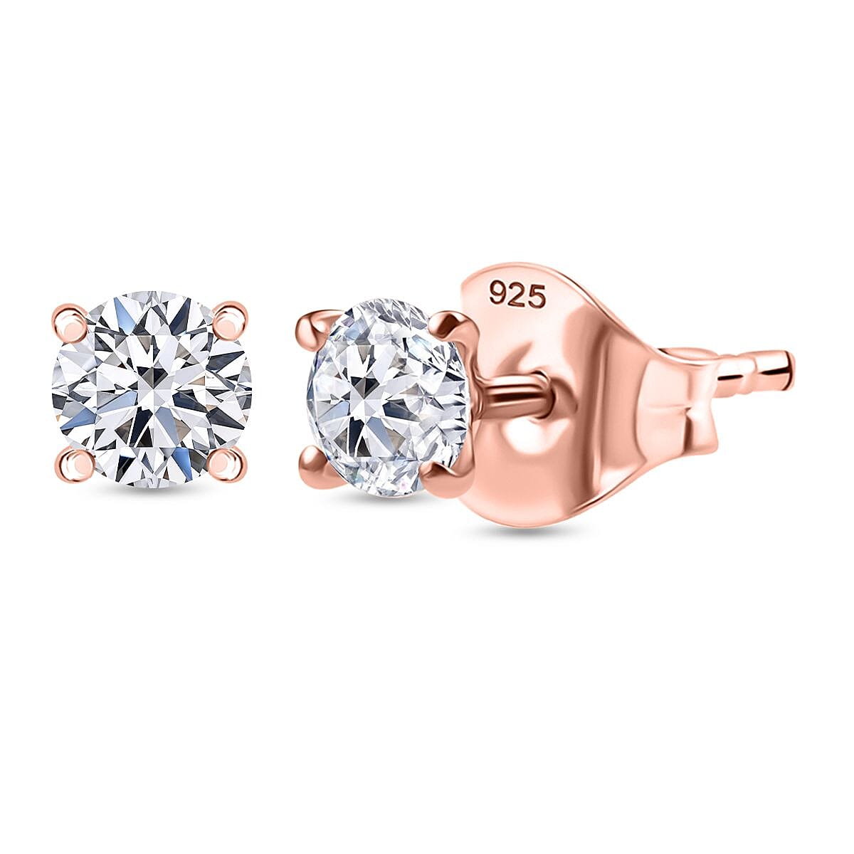 Moissanite Earring with Push Back in 18K Vermeil Rose Gold Plated Sterling Silver 0.48 Ct.