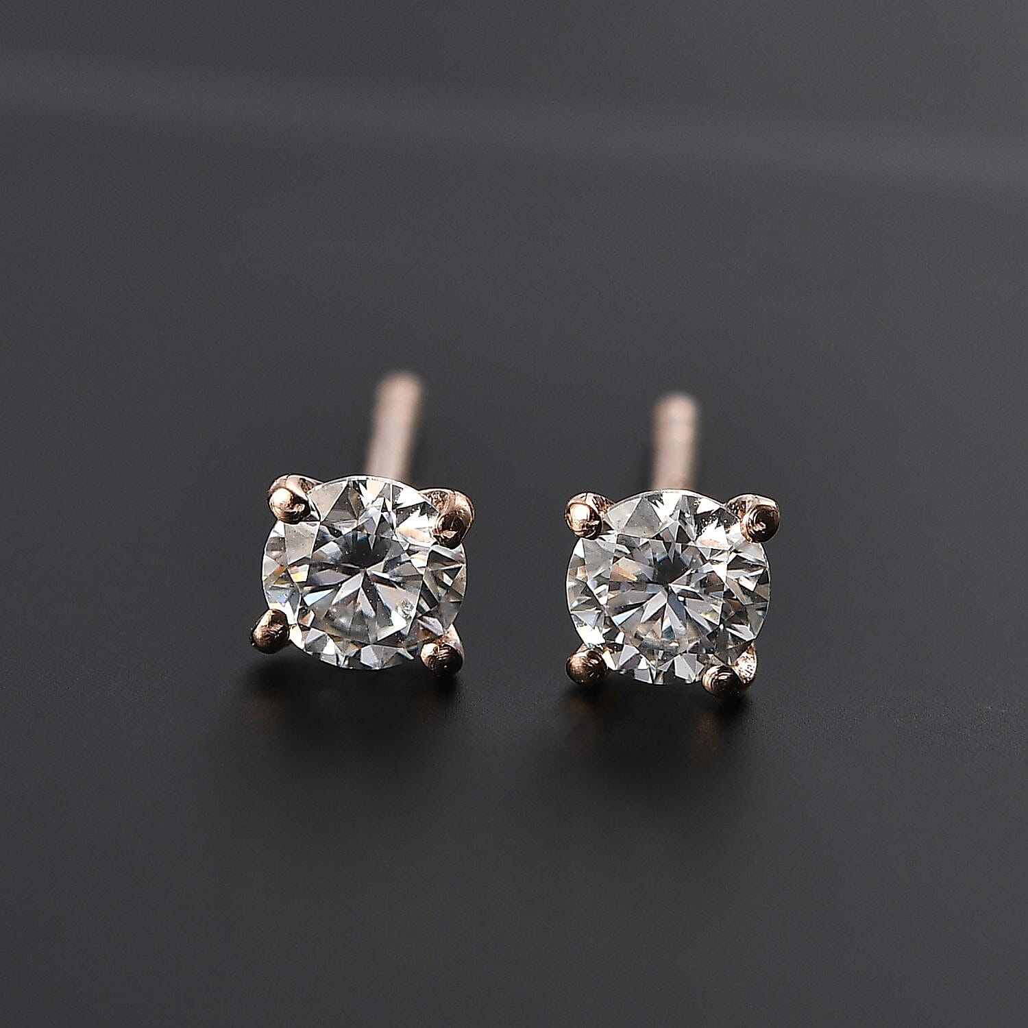 Moissanite Earring with Push Back in 18K Vermeil Rose Gold Plated Sterling Silver 0.48 Ct.